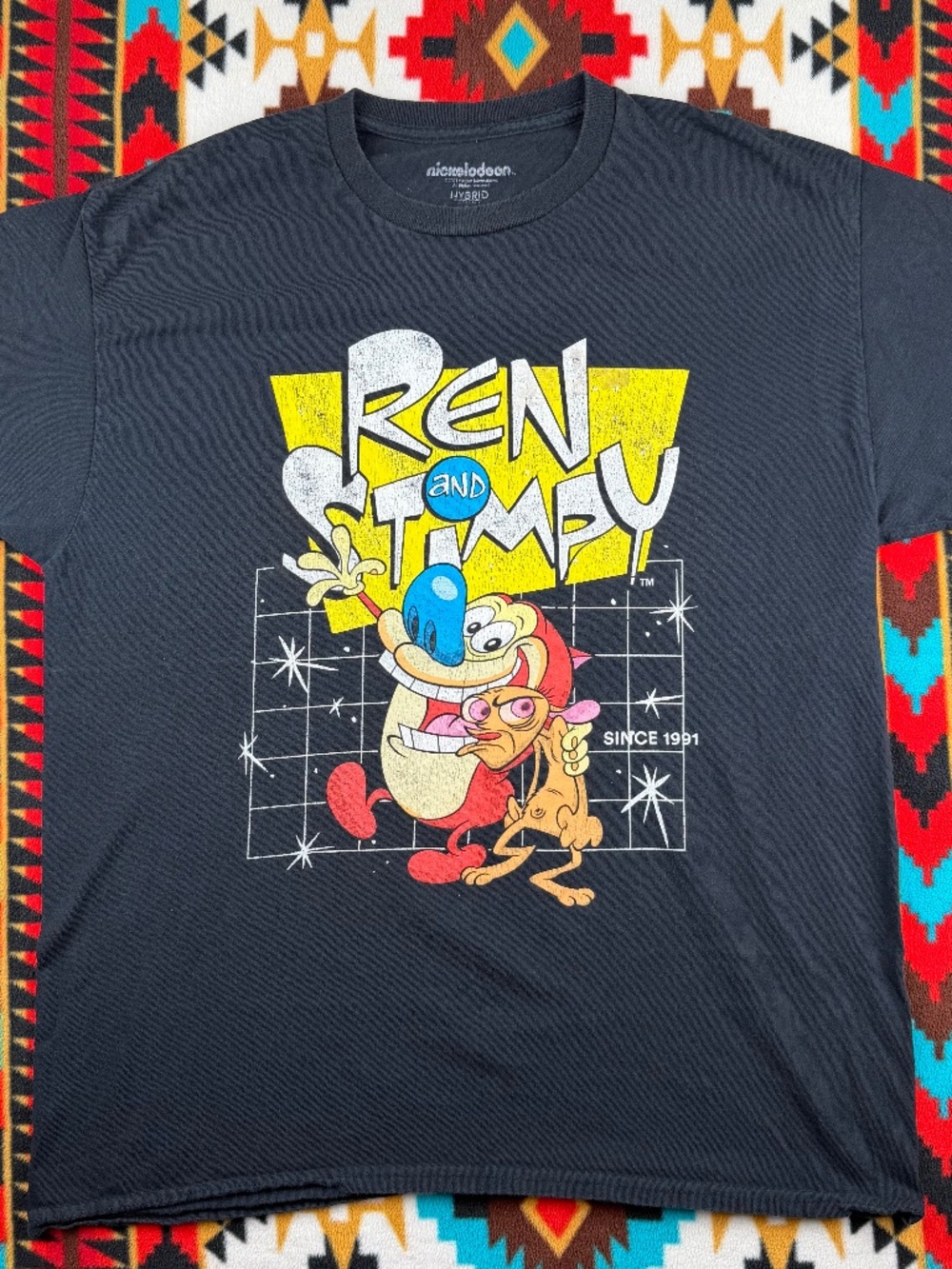 Ren and Stimpy T Shirt Nickelodeon 90s Cartoon Graphic Black Size Large